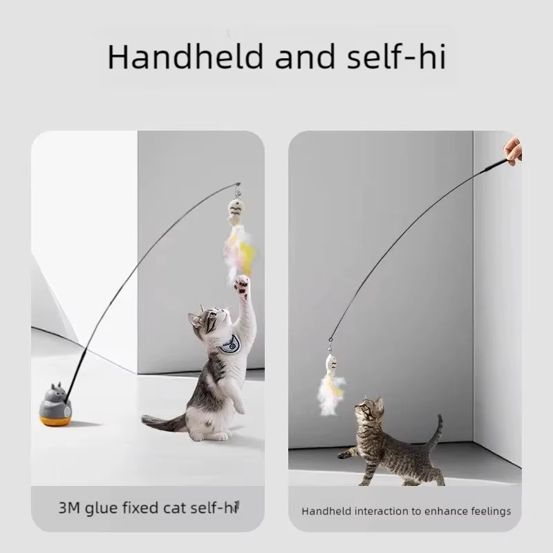 New Cat Funny Cat Stick Steel Wire Long Pole Feather Cute Cat Toy Kitten Fishing Rotating Self-Pleasure Relief Pet Toy