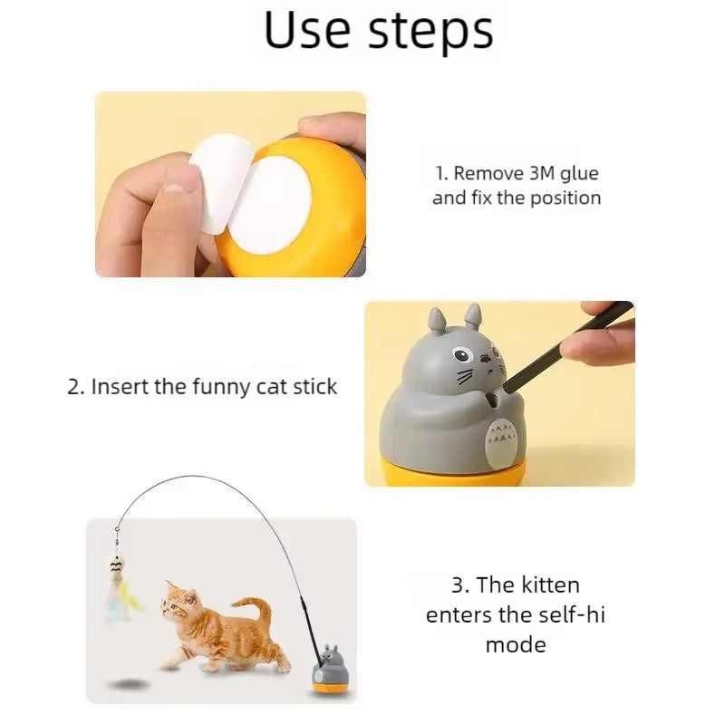 New Cat Funny Cat Stick Steel Wire Long Pole Feather Cute Cat Toy Kitten Fishing Rotating Self-Pleasure Relief Pet Toy