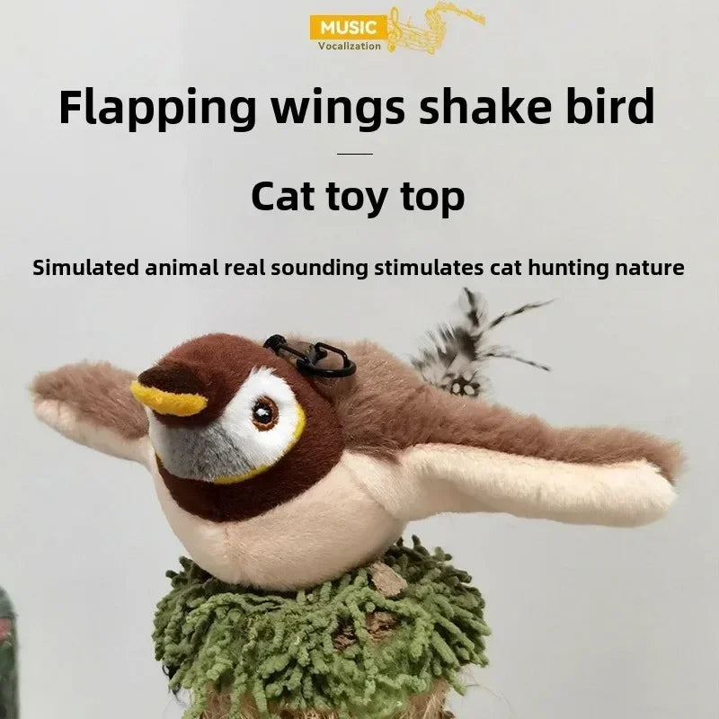 Flying Bird Cat Toy Interactive Cat Toys Rechargeable Chirping Flapping Bird(No Flying) Can Add Catnip Touch Activated Plush Toy