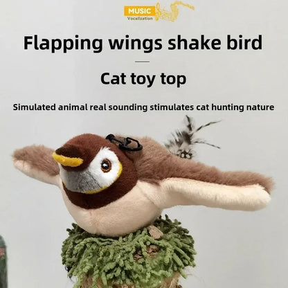 Flying Bird Cat Toy Interactive Cat Toys Rechargeable Chirping Flapping Bird(No Flying) Can Add Catnip Touch Activated Plush Toy