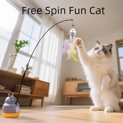 New Cat Funny Cat Stick Steel Wire Long Pole Feather Cute Cat Toy Kitten Fishing Rotating Self-Pleasure Relief Pet Toy