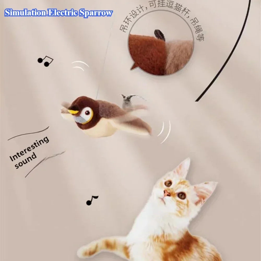 Flying Bird Cat Toy Interactive Cat Toys Rechargeable Chirping Flapping Bird(No Flying) Can Add Catnip Touch Activated Plush Toy