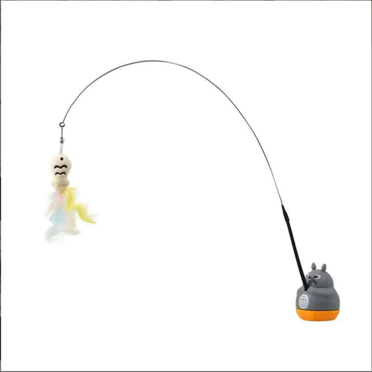 New Cat Funny Cat Stick Steel Wire Long Pole Feather Cute Cat Toy Kitten Fishing Rotating Self-Pleasure Relief Pet Toy
