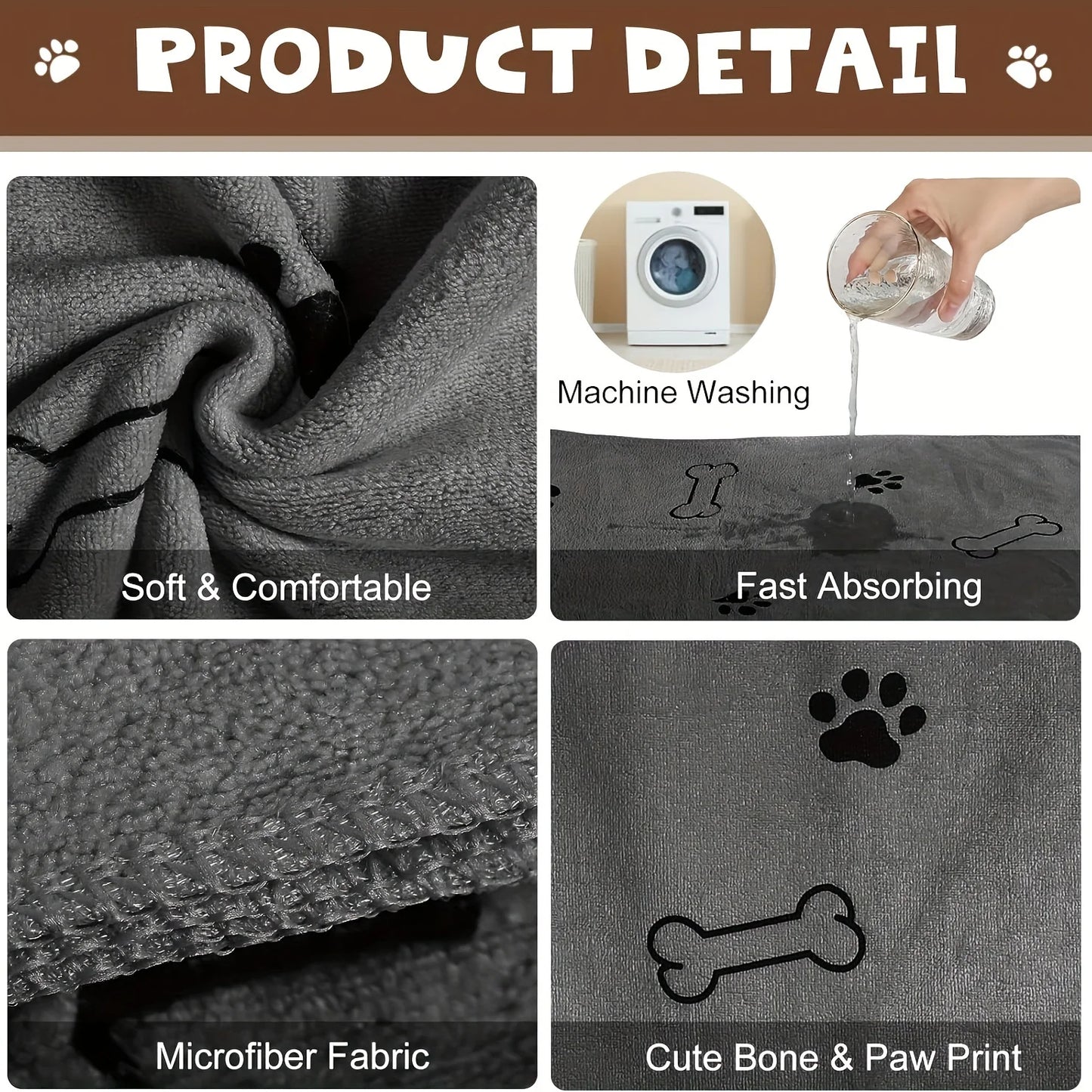 1Pc Quick-Drying Microfiber Dog Towel Absorbent Pet Bath Product Fiber Quick-Drying Bath Towel Car Wiping Cloth Pet Supplies