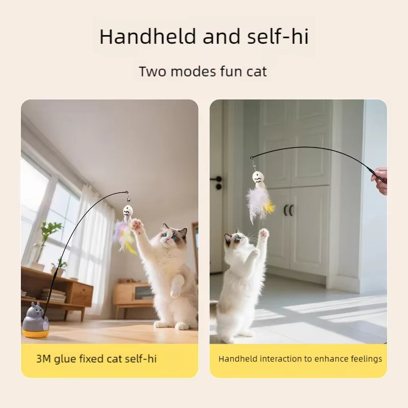 New Cat Funny Cat Stick Steel Wire Long Pole Feather Cute Cat Toy Kitten Fishing Rotating Self-Pleasure Relief Pet Toy