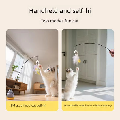 New Cat Funny Cat Stick Steel Wire Long Pole Feather Cute Cat Toy Kitten Fishing Rotating Self-Pleasure Relief Pet Toy