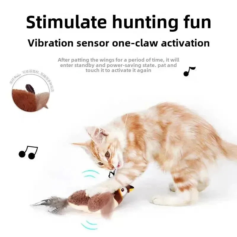 Flying Bird Cat Toy Interactive Cat Toys Rechargeable Chirping Flapping Bird(No Flying) Can Add Catnip Touch Activated Plush Toy