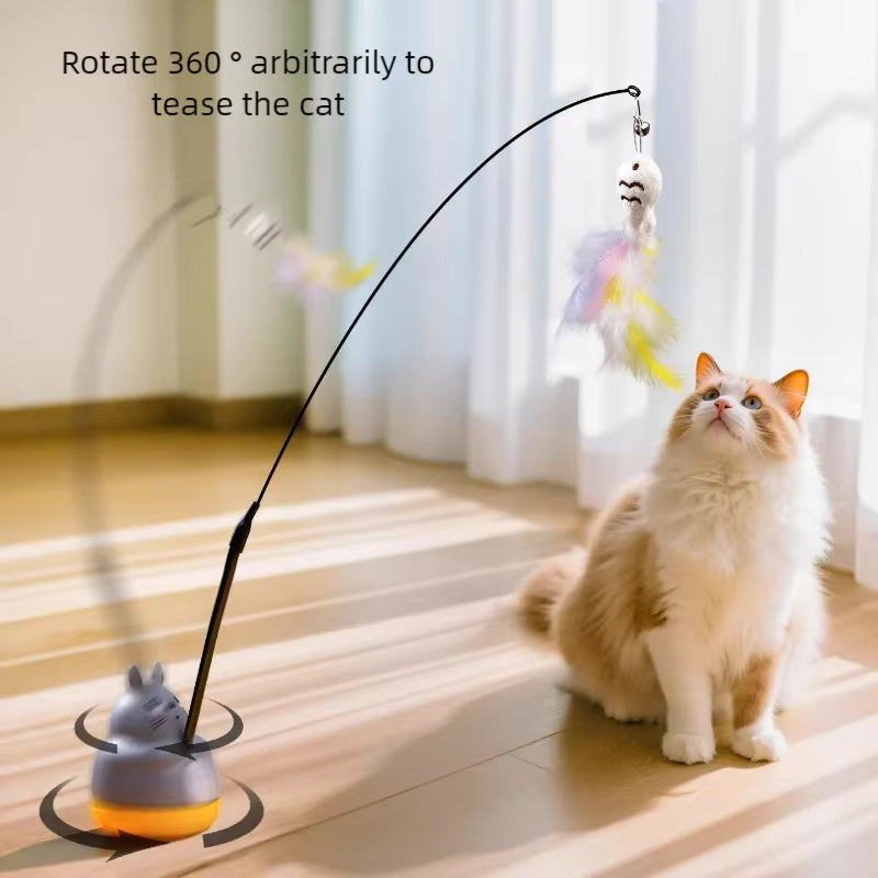 New Cat Funny Cat Stick Steel Wire Long Pole Feather Cute Cat Toy Kitten Fishing Rotating Self-Pleasure Relief Pet Toy