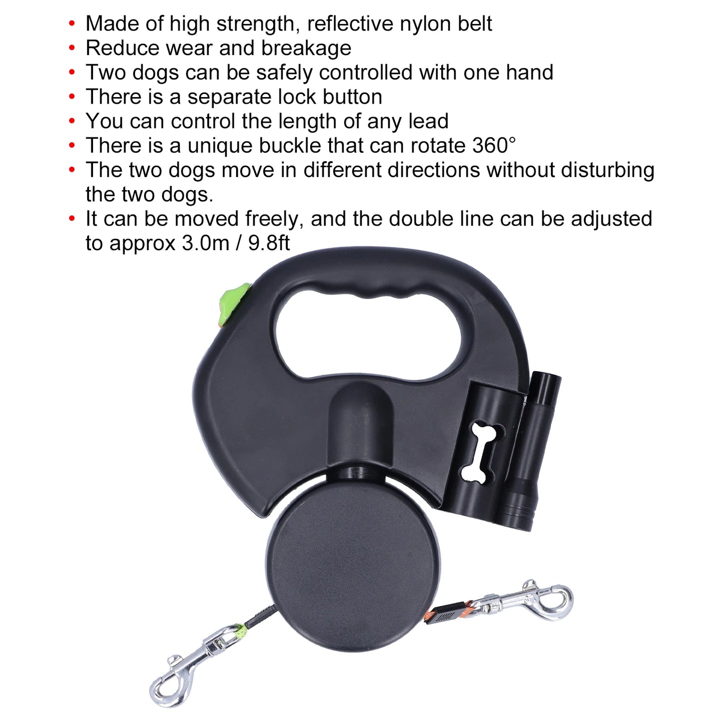 LumoLeash: Retractable Dual Dog Leash with Flashlight & Bag Dispenser